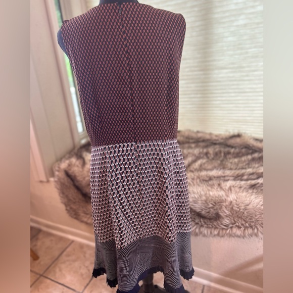 Ann Taylor A Line Dress Navy Rust Cream Print - Picture 3 of 5